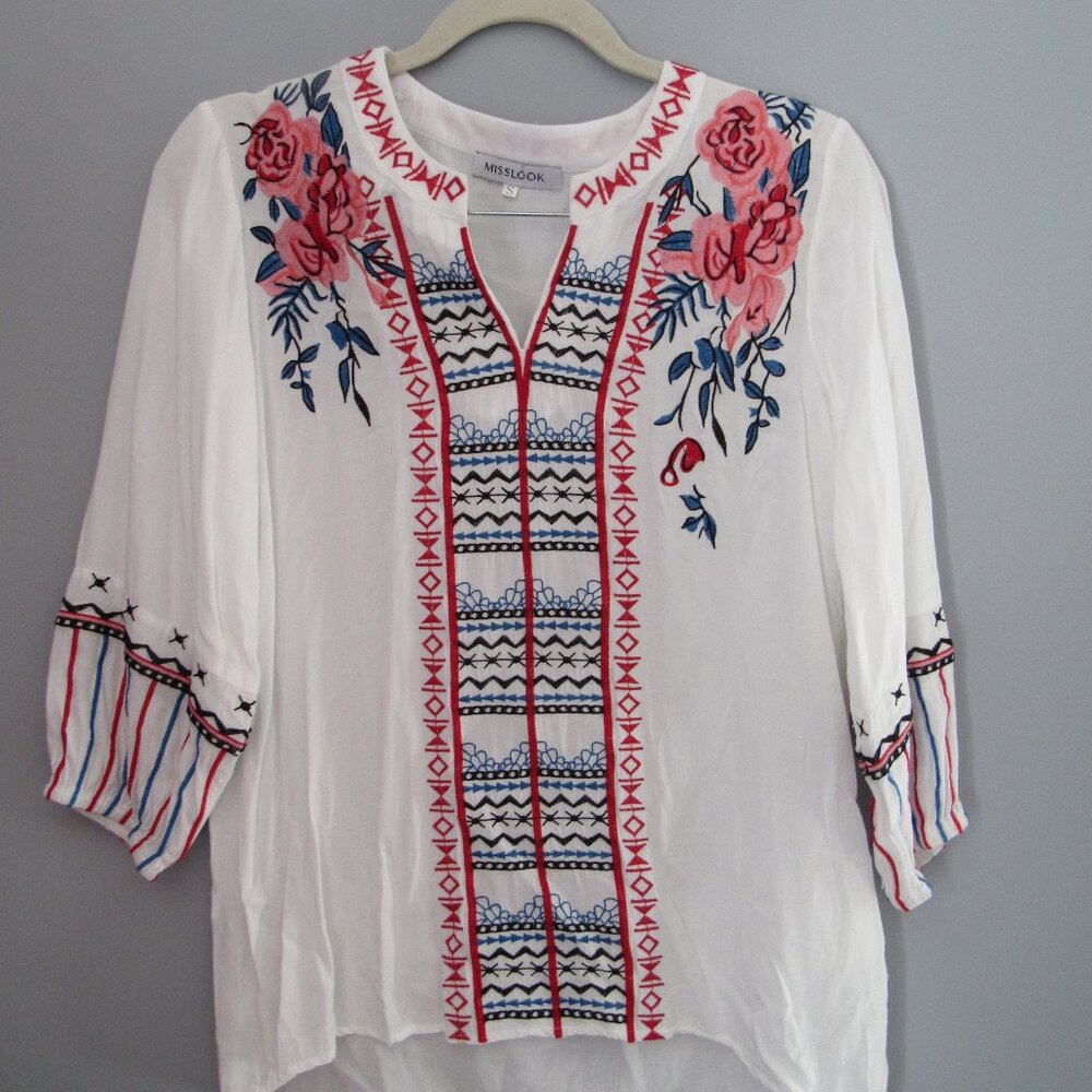 MISSLOOK Size Small Embroidered Blouse Top